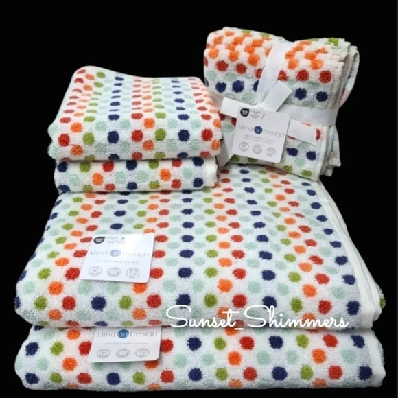 8pc Mind on Design Bath Hand Washcloth Towel Set Multicolored Dot Zero Twist NEW - Picture 7 of 7